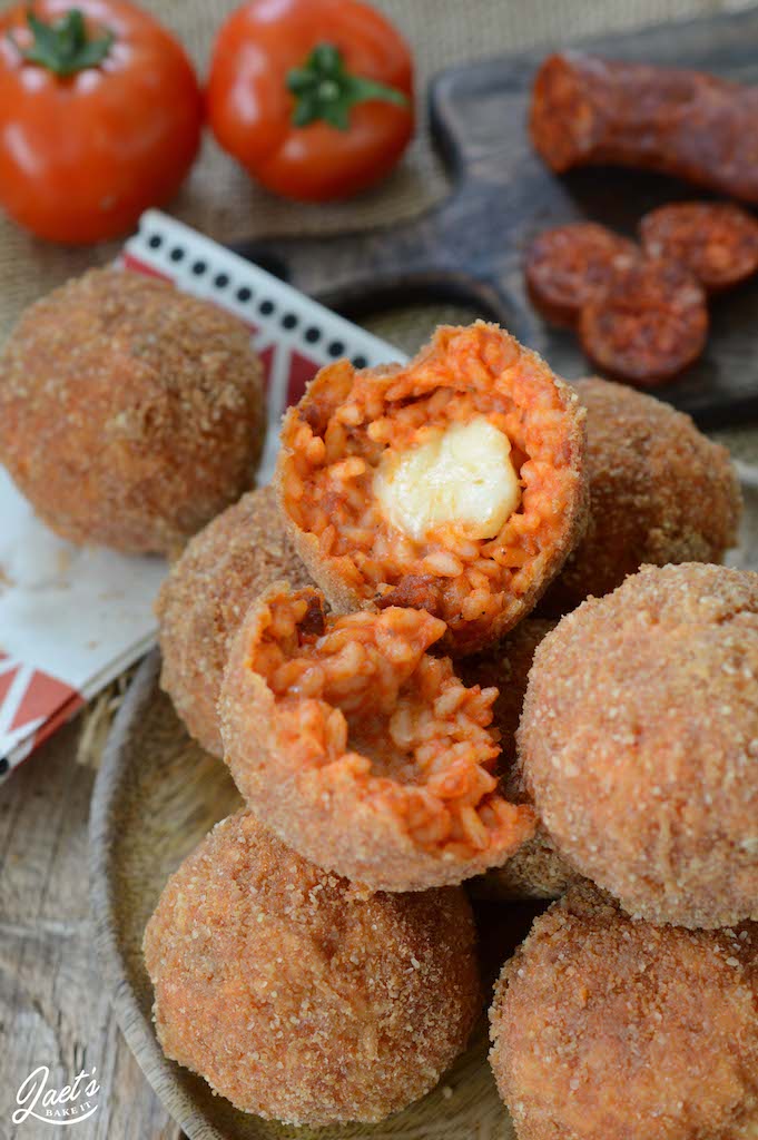 Arancini tomate mozzarella chorizo Laet's bake it